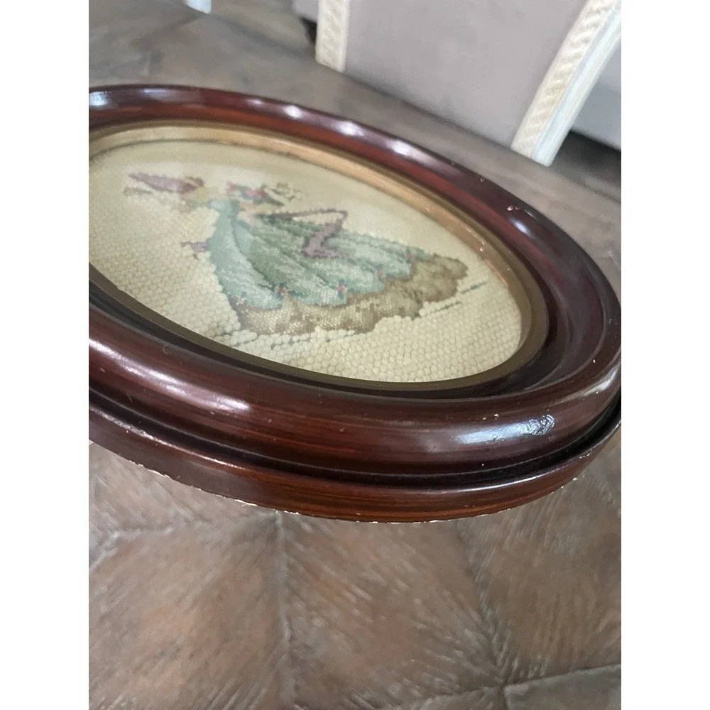 Antique Oval Picture Frame  Needlepoint Petit Point Victorian Woman Gallery Wall